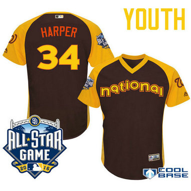 YOUTH 2016 All-Star National Washington Nationals #34 Bryce Harper Brown Cool Base Jersey YOUTH 2016 All-Star National Washington Nationals #34 Bryce Harper Brown Cool Base Jersey
