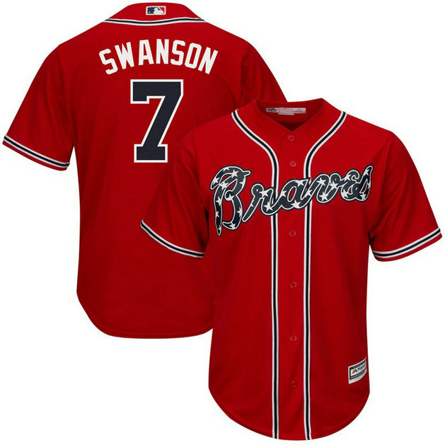 YOUTH Atlanta Braves #7 Dansby Swanson Replica Alternate Scarlet Cool Base Jersey YOUTH Atlanta Braves #7 Dansby Swanson Replica Alternate Scarlet Cool Base Jersey