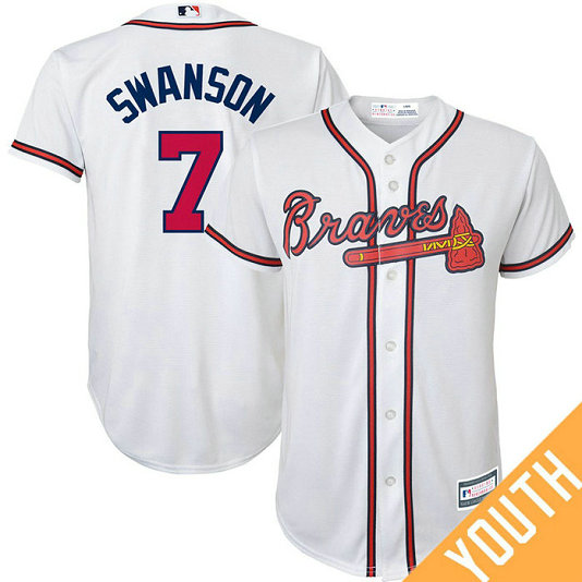 YOUTH Dansby Swanson #7 Atlanta Braves Replica White Cool Base Jersey YOUTH Dansby Swanson #7 Atlanta Braves Replica White Cool Base Jersey