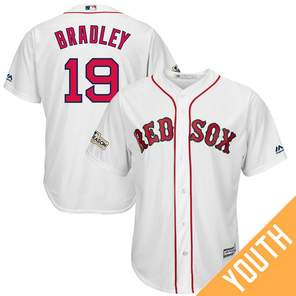 YOUTH Jackie Bradley Jr. #19 Boston Red Sox 2017 Postseason White Cool Base Jersey YOUTH Jackie Bradley Jr. #19 Boston Red Sox 2017 Postseason White Cool Base Jersey