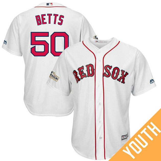 YOUTH Mookie Betts #50 Boston Red Sox 2017 Postseason White Cool Base Jersey YOUTH Mookie Betts #50 Boston Red Sox 2017 Postseason White Cool Base Jersey