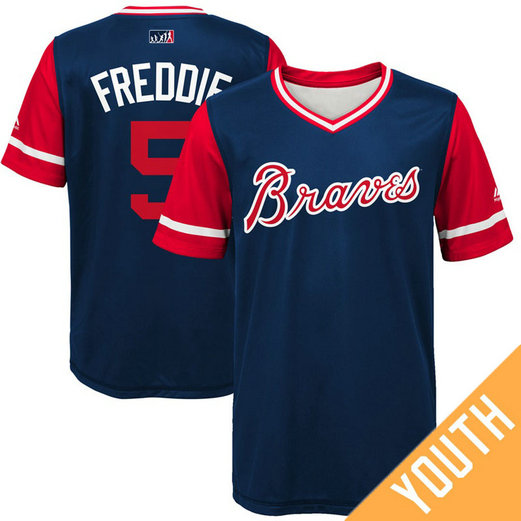 YOUTH Atlanta Braves Freddie Freeman #5 Freddie Navy Nickname 2017 Little League Players Weekend Jersey YOUTH Atlanta Braves Freddie Freeman #5 Freddie Navy Nickname 2017 Little League Players Weekend Jersey