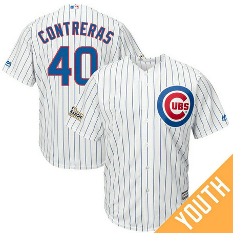 YOUTH Willson Contreras #40 Chicago Cubs 2017 Postseason White Cool Base Jersey YOUTH Willson Contreras #40 Chicago Cubs 2017 Postseason White Cool Base Jersey