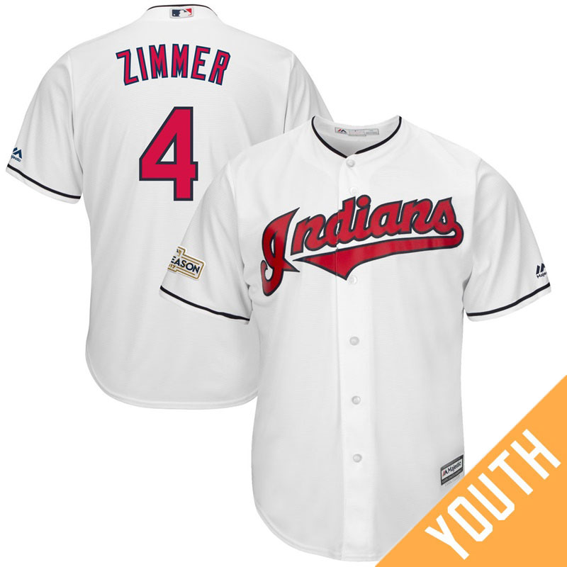 YOUTH Bradley Zimmer #4 Cleveland Indians 2017 Postseason White Cool Base Jersey