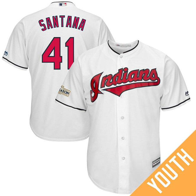 YOUTH Carlos Santana #41 Cleveland Indians 2017 Postseason White Cool Base Jersey