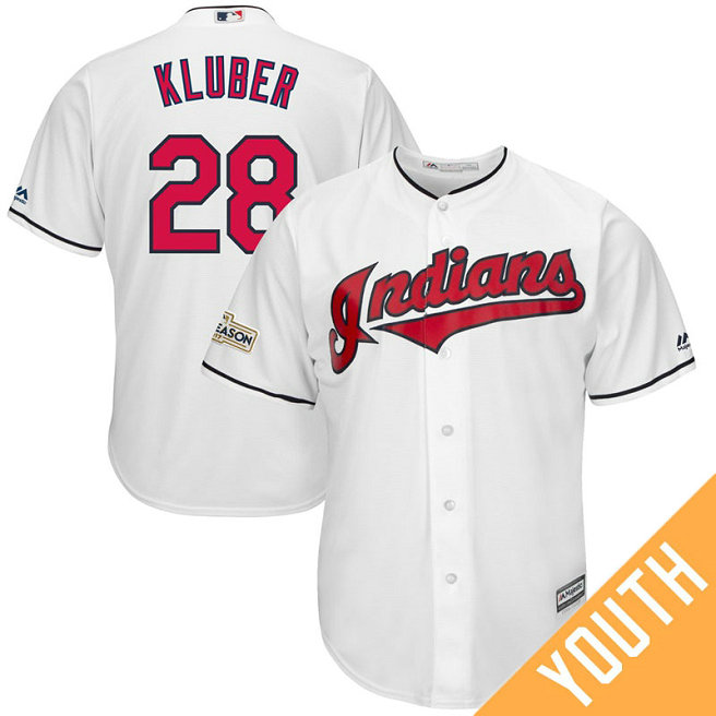 YOUTH Corey Kluber #28 Cleveland Indians 2017 Postseason White Cool Base Jersey YOUTH Corey Kluber #28 Cleveland Indians 2017 Postseason White Cool Base Jersey
