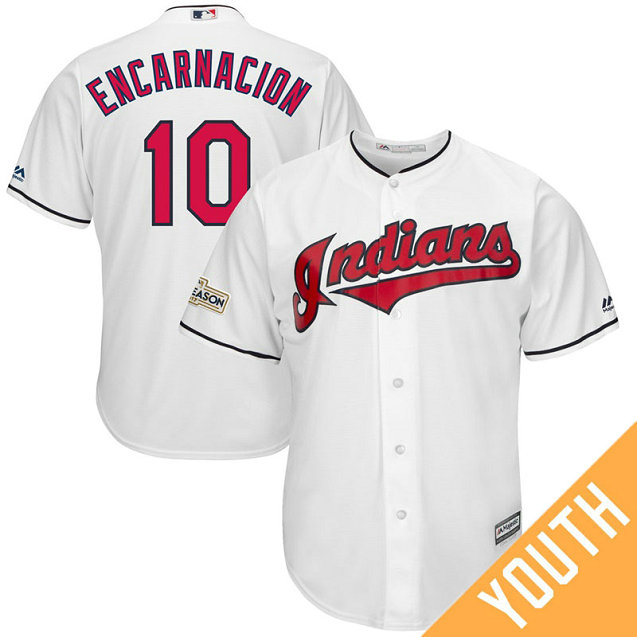 YOUTH Edwin Encarnacion #10 Cleveland Indians 2017 Postseason White Cool Base Jersey YOUTH Edwin Encarnacion #10 Cleveland Indians 2017 Postseason White Cool Base Jersey