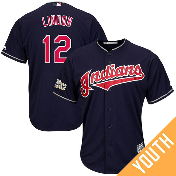 YOUTH Francisco Lindor #12 Cleveland Indians 2017 Postseason Navy Cool Base Jersey YOUTH Francisco Lindor #12 Cleveland Indians 2017 Postseason Navy Cool Base Jersey