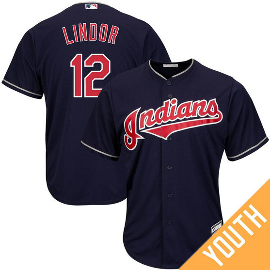 YOUTH Cleveland Indians #12 Francisco Lindor Replica Alternate Navy Cool Base Jersey YOUTH Cleveland Indians #12 Francisco Lindor Replica Alternate Navy Cool Base Jersey