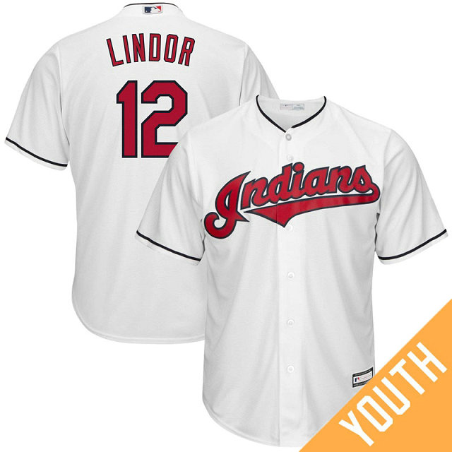 YOUTH Cleveland Indians #12 Francisco Lindor Replica Home White Cool Base Jersey YOUTH Cleveland Indians #12 Francisco Lindor Replica Home White Cool Base Jersey