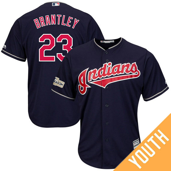 YOUTH Michael Brantley #23 Cleveland Indians 2017 Postseason Navy Cool Base Jersey