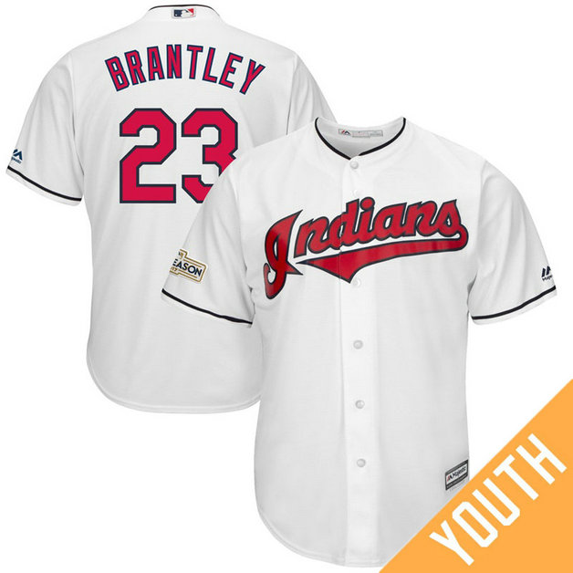YOUTH Michael Brantley #23 Cleveland Indians 2017 Postseason White Cool Base Jersey
