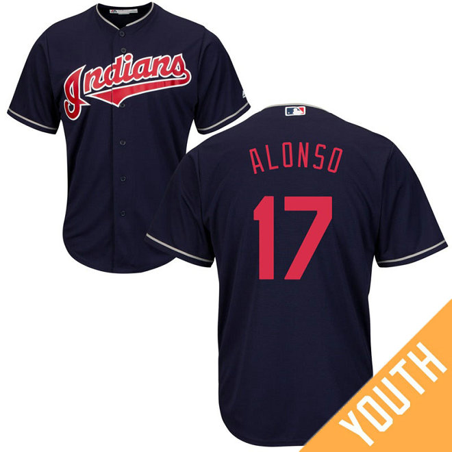 YOUTH Cleveland Indians #17 Yonder Alonso Alternate Navy Cool Base Jersey