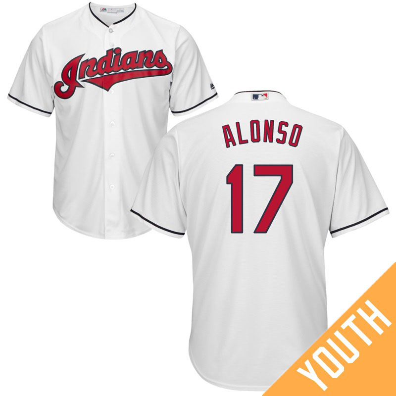 YOUTH Cleveland Indians #17 Yonder Alonso Home White Cool Base Jersey