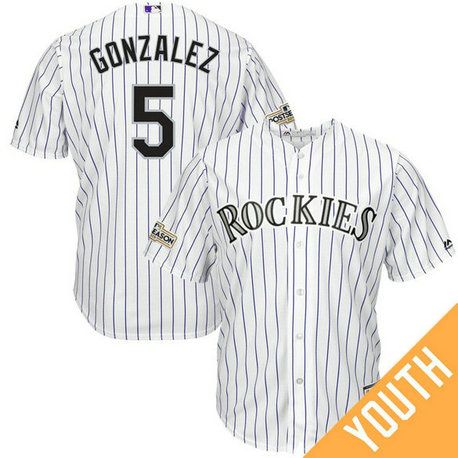 YOUTH Carlos Gonzalez #5 Colorado Rockies 2017 Postseason White Cool Base Jersey