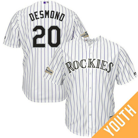YOUTH Ian Desmond #20 Colorado Rockies 2017 Postseason White Cool Base Jersey