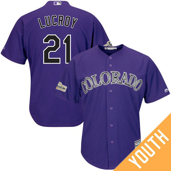 YOUTH Jonathan Lucroy #21 Colorado Rockies 2017 Postseason Purple Cool Base Jersey YOUTH Jonathan Lucroy #21 Colorado Rockies 2017 Postseason Purple Cool Base Jersey