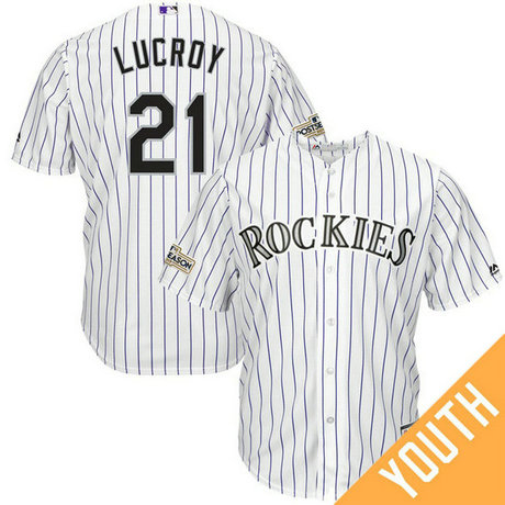 YOUTH Jonathan Lucroy #21 Colorado Rockies 2017 Postseason White Cool Base Jersey YOUTH Jonathan Lucroy #21 Colorado Rockies 2017 Postseason White Cool Base Jersey
