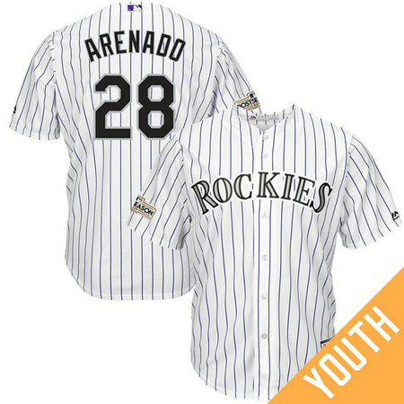 YOUTH Nolan Arenado #28 Colorado Rockies 2017 Postseason White Cool Base Jersey YOUTH Nolan Arenado #28 Colorado Rockies 2017 Postseason White Cool Base Jersey