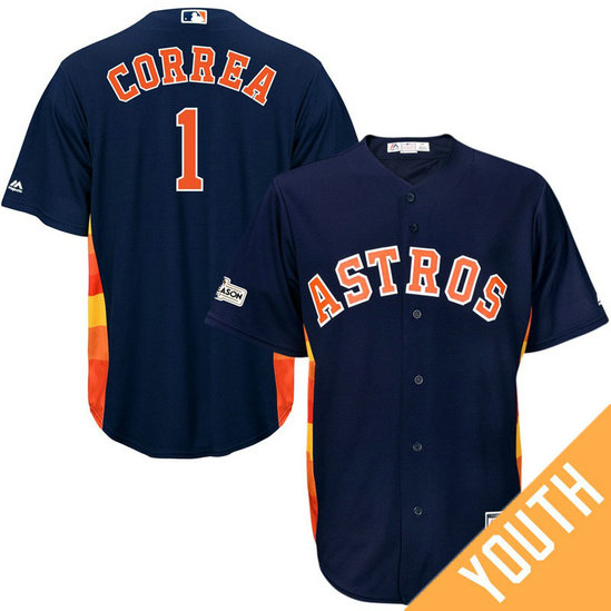 YOUTH Carlos Correa #1 Houston Astros 2017 Postseason Navy Cool Base Jersey YOUTH Carlos Correa #1 Houston Astros 2017 Postseason Navy Cool Base Jersey