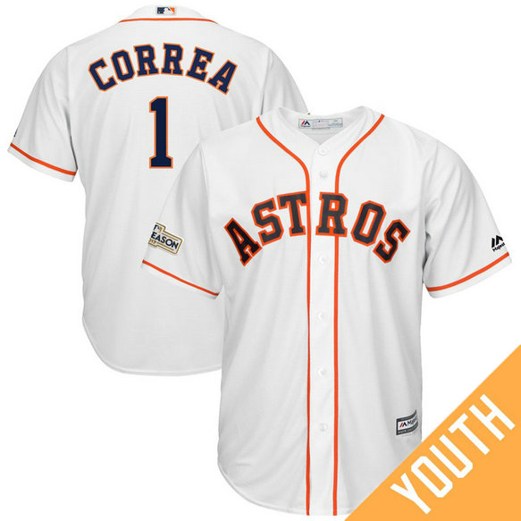 YOUTH Carlos Correa #1 Houston Astros 2017 Postseason White Cool Base Jersey YOUTH Carlos Correa #1 Houston Astros 2017 Postseason White Cool Base Jersey