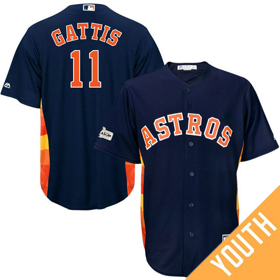 YOUTH Evan Gattis #11 Houston Astros 2017 Postseason Navy Cool Base Jersey