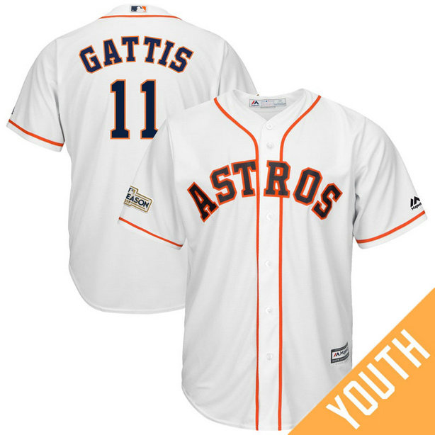 YOUTH Evan Gattis #11 Houston Astros 2017 Postseason White Cool Base Jersey