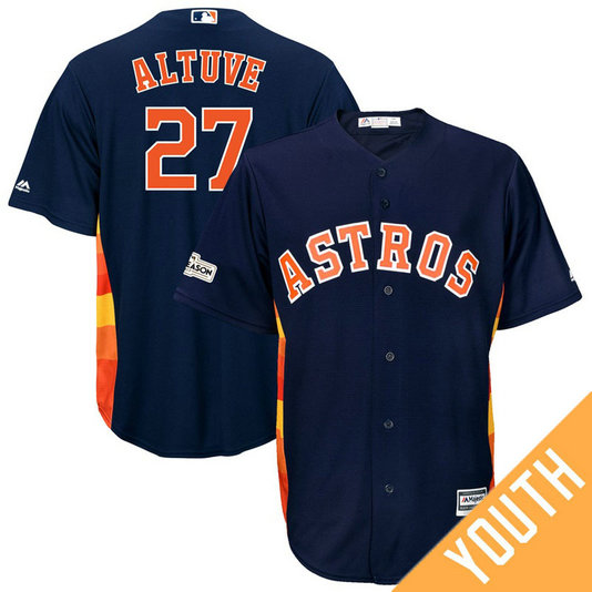 YOUTH Jose Altuve #27 Houston Astros 2017 Postseason Navy Cool Base Jersey