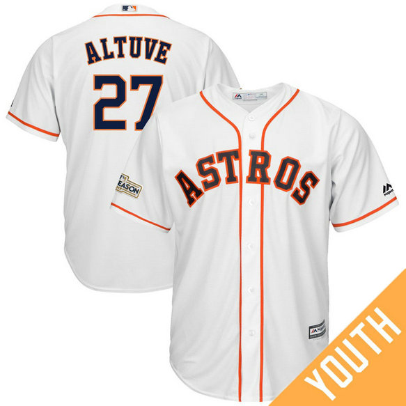 YOUTH Jose Altuve #27 Houston Astros 2017 Postseason White Cool Base Jersey