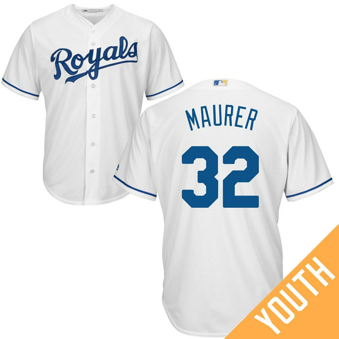 YOUTH Kansas City Royals #32 Brandon Maurer Home White Cool Base Jersey