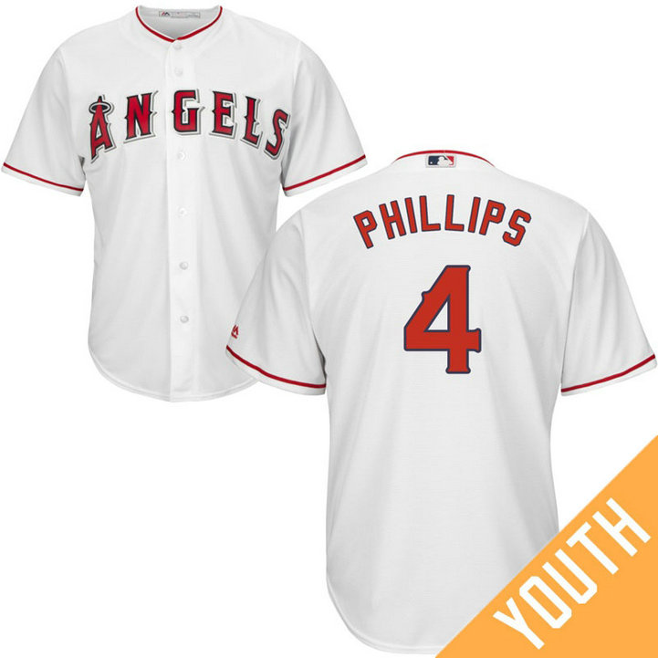 YOUTH Los Angeles Angels #4 Brandon Phillips Home White Cool Base Jersey YOUTH Los Angeles Angels #4 Brandon Phillips Home White Cool Base Jersey