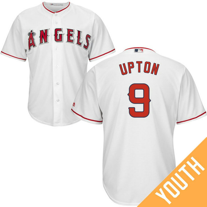 YOUTH Los Angeles Angels #9 Justin Upton Home White Cool Base Jersey