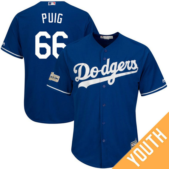 YOUTH Yasiel Puig #66 Los Angeles Dodgers 2017 Postseason Royal Cool Base Jersey