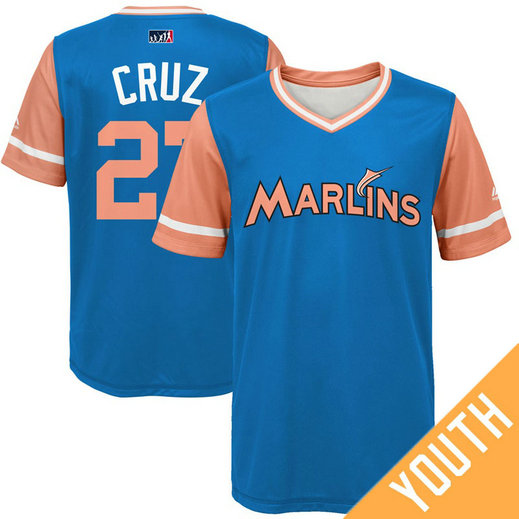 YOUTH Miami Marlins Giancarlo Stanton #27 Cruz Orange Nickname 2017 Little League Players Weekend Jersey