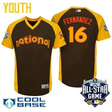 YOUTH 2016 All-Star National Miami Marlins Jose Fernandez #16 Brown Cool Base Jersey