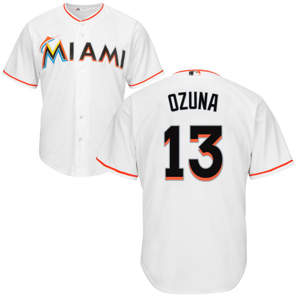 YOUTH Miami Marlins Marcell Ozuna #13 White Authentic Cool base Jersey
