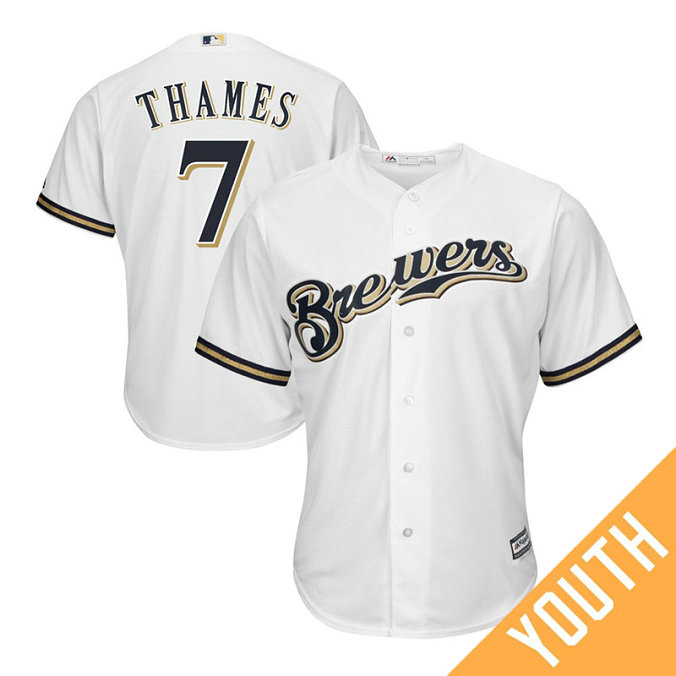 YOUTH Milwaukee Brewers #7 Eric Thames Home White Cool Base Jersey