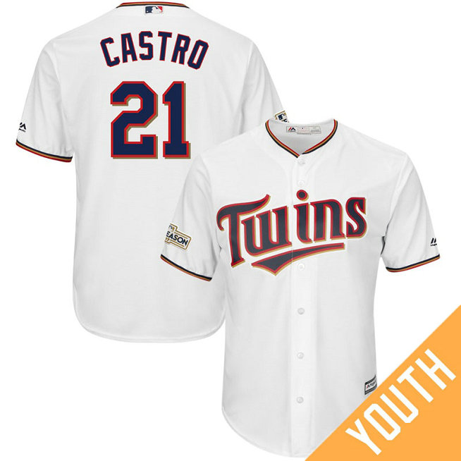 YOUTH Jason Castro #21 Minnesota Twins 2017 Postseason White Cool Base Jersey YOUTH Jason Castro #21 Minnesota Twins 2017 Postseason White Cool Base Jersey