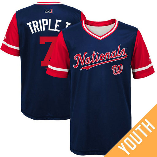 YOUTH Washington Nationals Trea Turner #7 Triple T Navy Nickname 2017 Little League Players Weekend Jersey