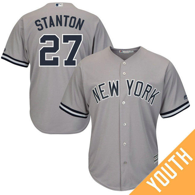 YOUTH New York Yankees #27 Giancarlo Stanton Replica Road Grey Cool Base Jersey