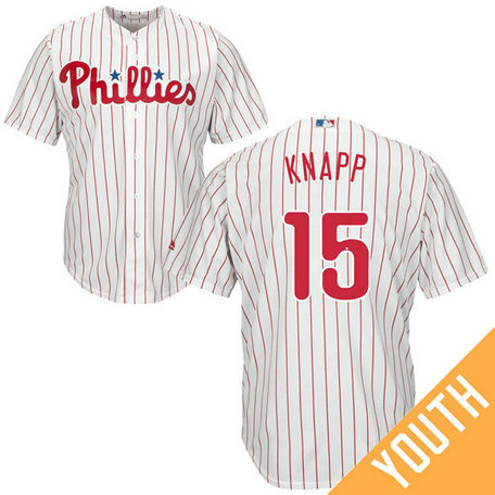 YOUTH Philadelphia Phillies #15 Andrew Knapp Home White Cool Base Jersey