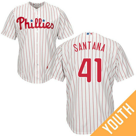 YOUTH Philadelphia Phillies #41 Carlos Santana Home White Cool Base Jersey