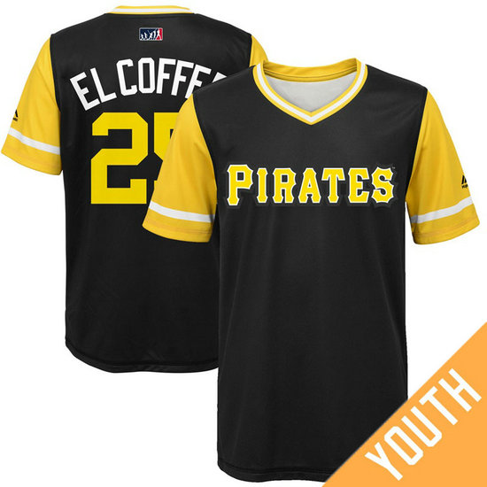 YOUTH Pittsburgh Pirates Gregory Polanco #25 El Coffee Black Nickname 2017 Little League Players Weekend Jersey