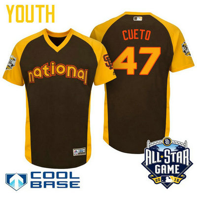 YOUTH 2016 All-Star National San Francisco Giants Johnny Cueto #47 Brown Cool Base Jersey YOUTH 2016 All-Star National San Francisco Giants Johnny Cueto #47 Brown Cool Base Jersey