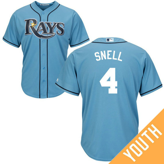 YOUTH Tampa Bay Rays #4 Blake Snell Alternate Light Blue Cool Base Jersey YOUTH Tampa Bay Rays #4 Blake Snell Alternate Light Blue Cool Base Jersey