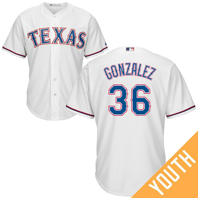 YOUTH Texas Rangers #36 Miguel Gonzalez Home White Cool Base Jersey YOUTH Texas Rangers #36 Miguel Gonzalez Home White Cool Base Jersey