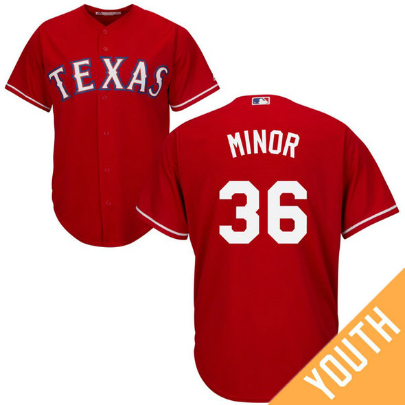 YOUTH Texas Rangers #36 Mike Minor Alternate Red Cool Base Jersey YOUTH Texas Rangers #36 Mike Minor Alternate Red Cool Base Jersey