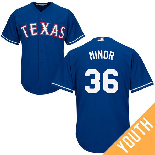 YOUTH Texas Rangers #36 Mike Minor Alternate Royal Cool Base Jersey YOUTH Texas Rangers #36 Mike Minor Alternate Royal Cool Base Jersey