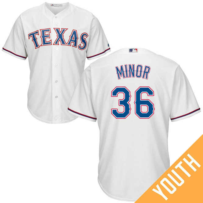 YOUTH Texas Rangers #36 Mike Minor Home White Cool Base Jersey YOUTH Texas Rangers #36 Mike Minor Home White Cool Base Jersey