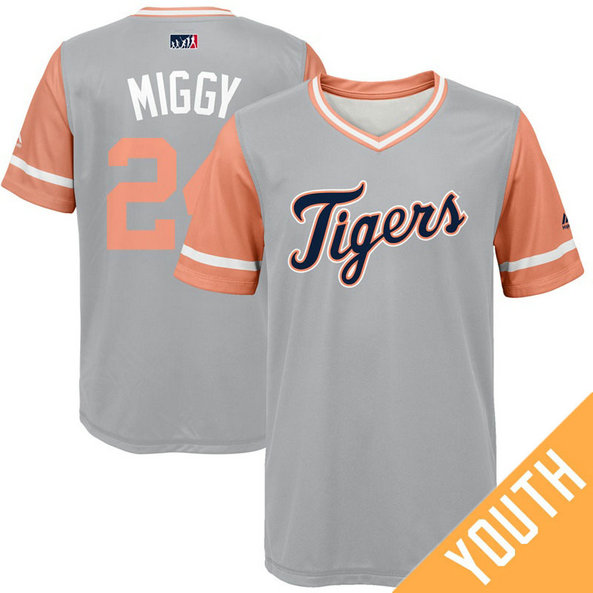 YOUTH Detroit Tigers Miguel Cabrera #24 Miggy Grey Nickname 2017 Little League Players Weekend Jersey YOUTH Detroit Tigers Miguel Cabrera #24 Miggy Grey Nickname 2017 Little League Players Weekend Jersey